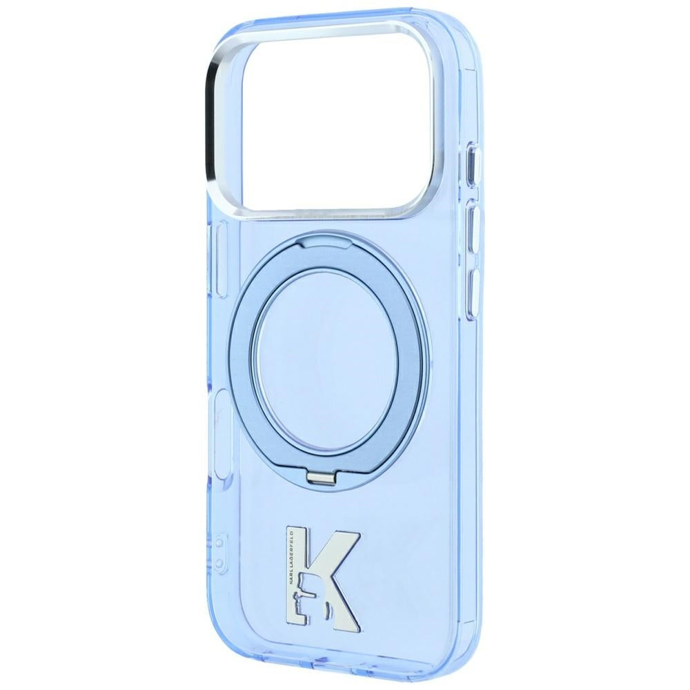 Husa MagSafe pentru Apple iPhone 18 Pro / 17 Pro, Karl Lagerfeld, IML Ring Stand Kameo Metal, Albastra
