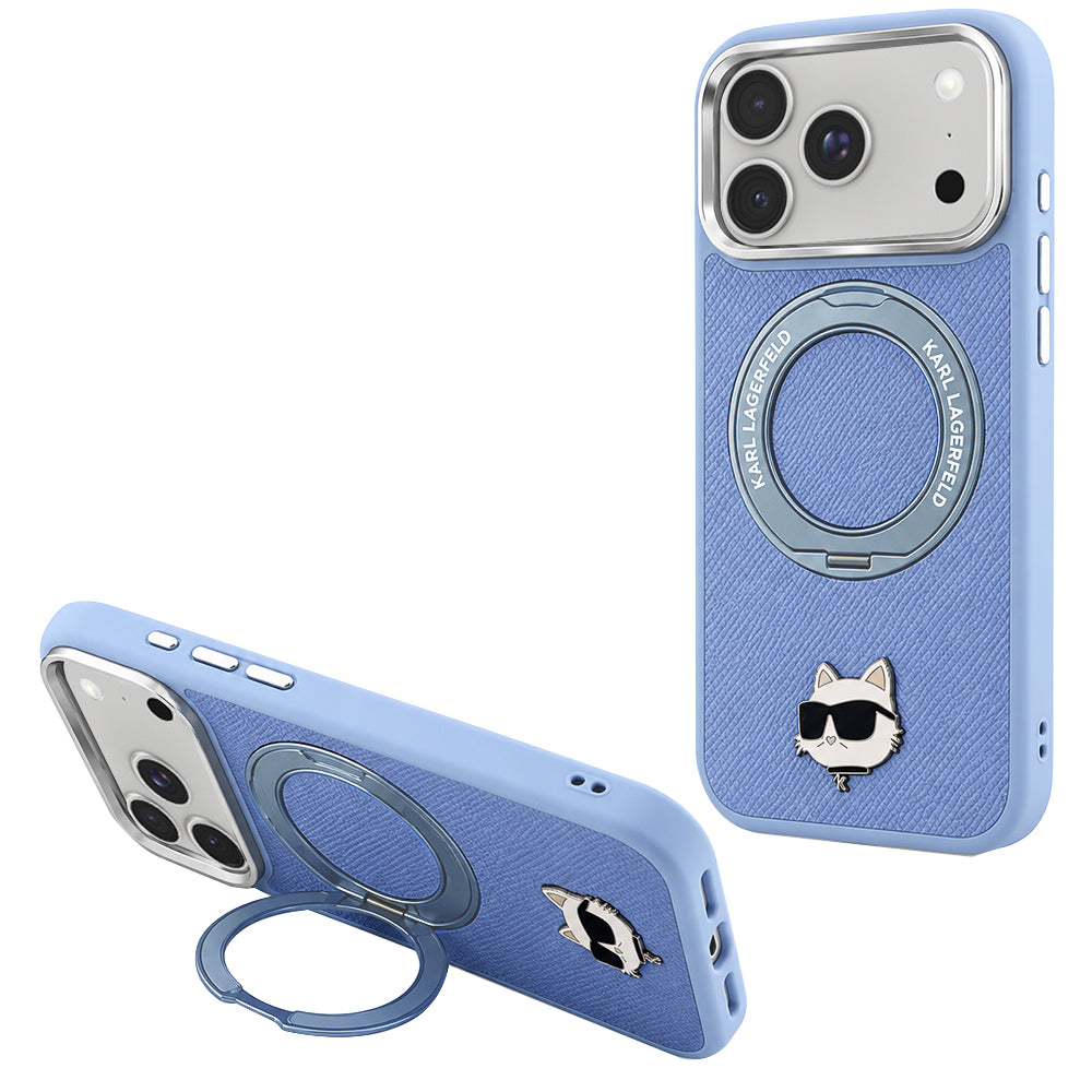 Husa MagSafe pentru Apple iPhone 18 Pro / 17 Pro, Karl Lagerfeld, Ring Stand 360 Choupette Pin, Bleu