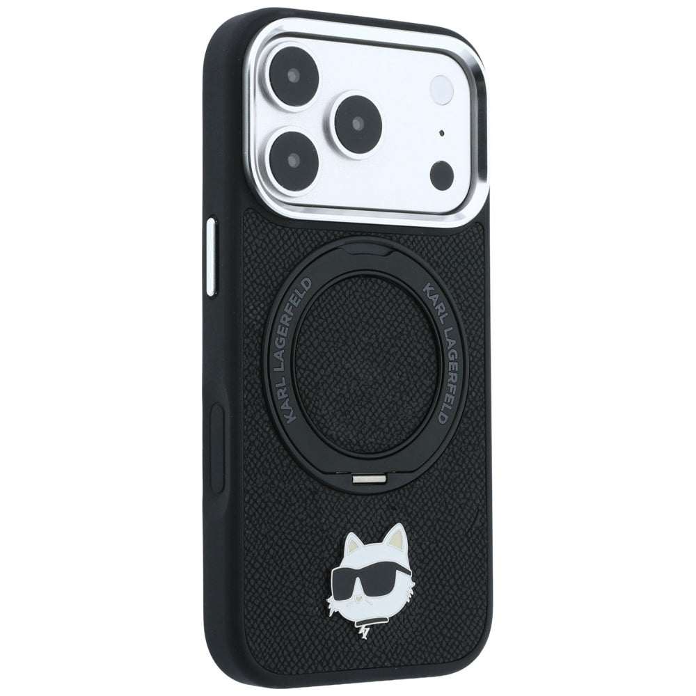 Husa MagSafe pentru Apple iPhone 18 Pro / 17 Pro, Karl Lagerfeld, Ring Stand 360 Choupette Pin, Neagra