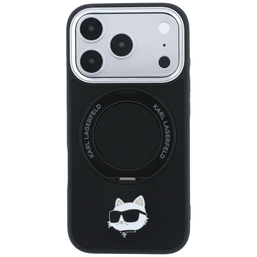 Husa MagSafe pentru Apple iPhone 18 Pro / 17 Pro, Karl Lagerfeld, Ring Stand 360 Choupette Pin, Neagra