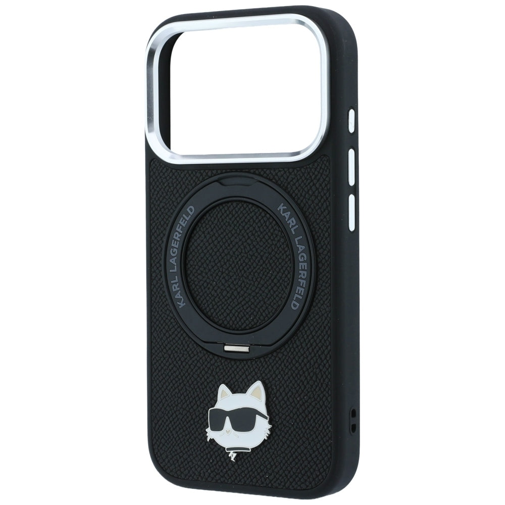 Husa MagSafe pentru Apple iPhone 18 Pro / 17 Pro, Karl Lagerfeld, Ring Stand 360 Choupette Pin, Neagra