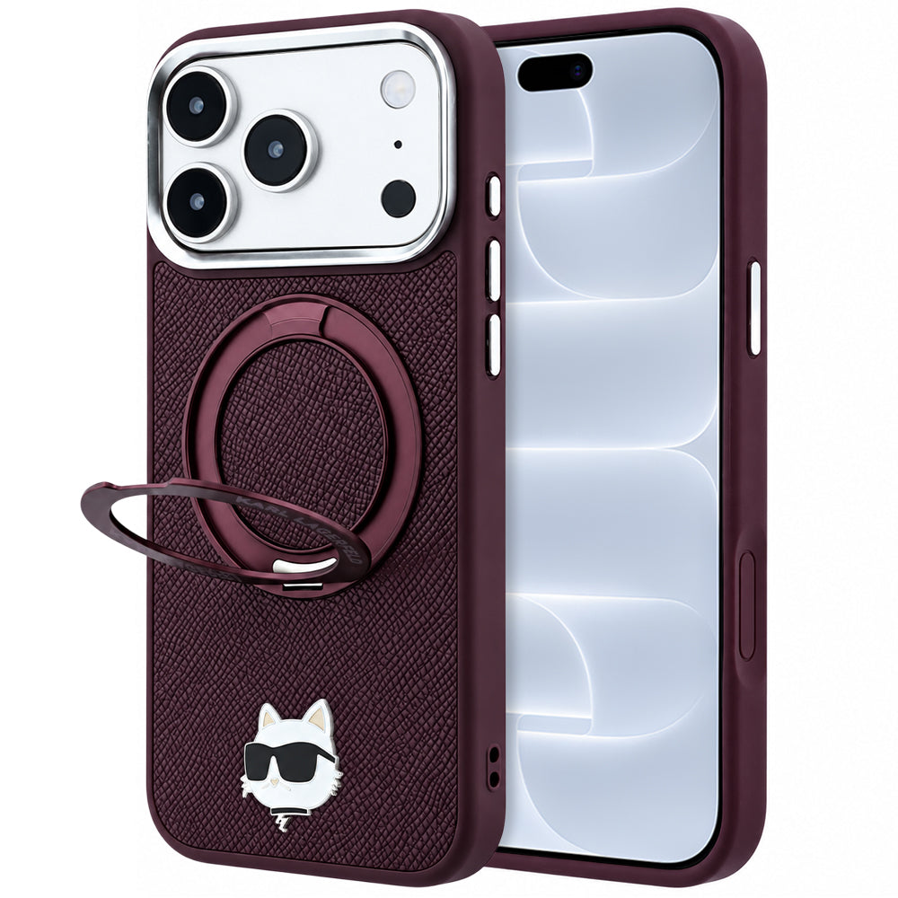 Husa MagSafe pentru Apple iPhone 18 Pro / 17 Pro, Karl Lagerfeld, Ring Stand 360 Choupette Pin, Visinie