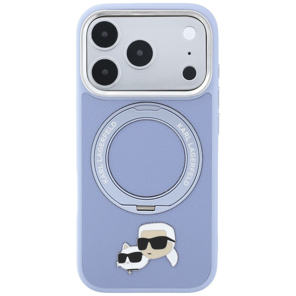 Husa MagSafe pentru Apple iPhone 18 Pro / 17 Pro, Karl Lagerfeld, Ring Stand 360 Karl & Choupette Pin, Bleu