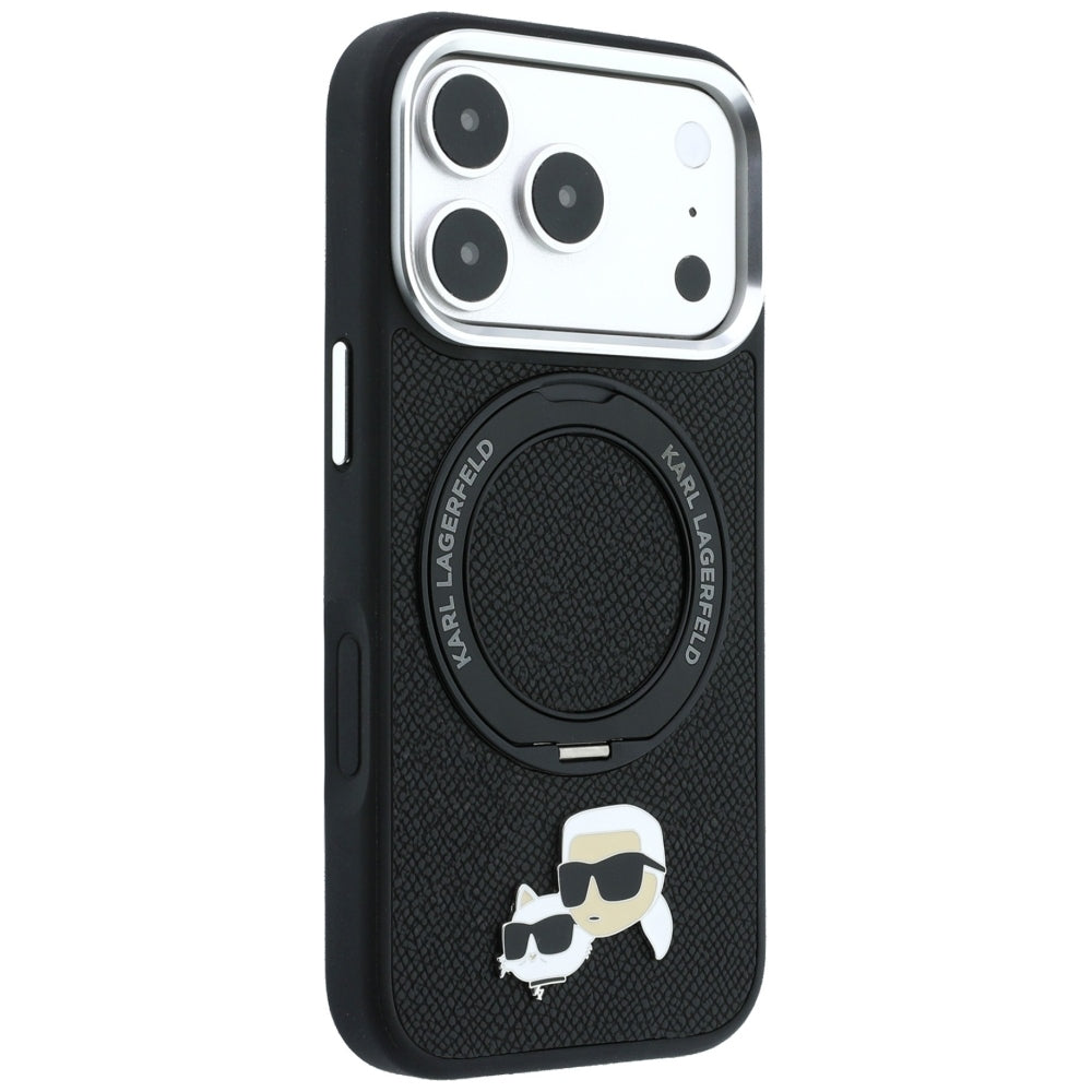 Husa MagSafe pentru Apple iPhone 18 Pro / 17 Pro, Karl Lagerfeld, Ring Stand 360 Karl & Choupette Pin, Neagra