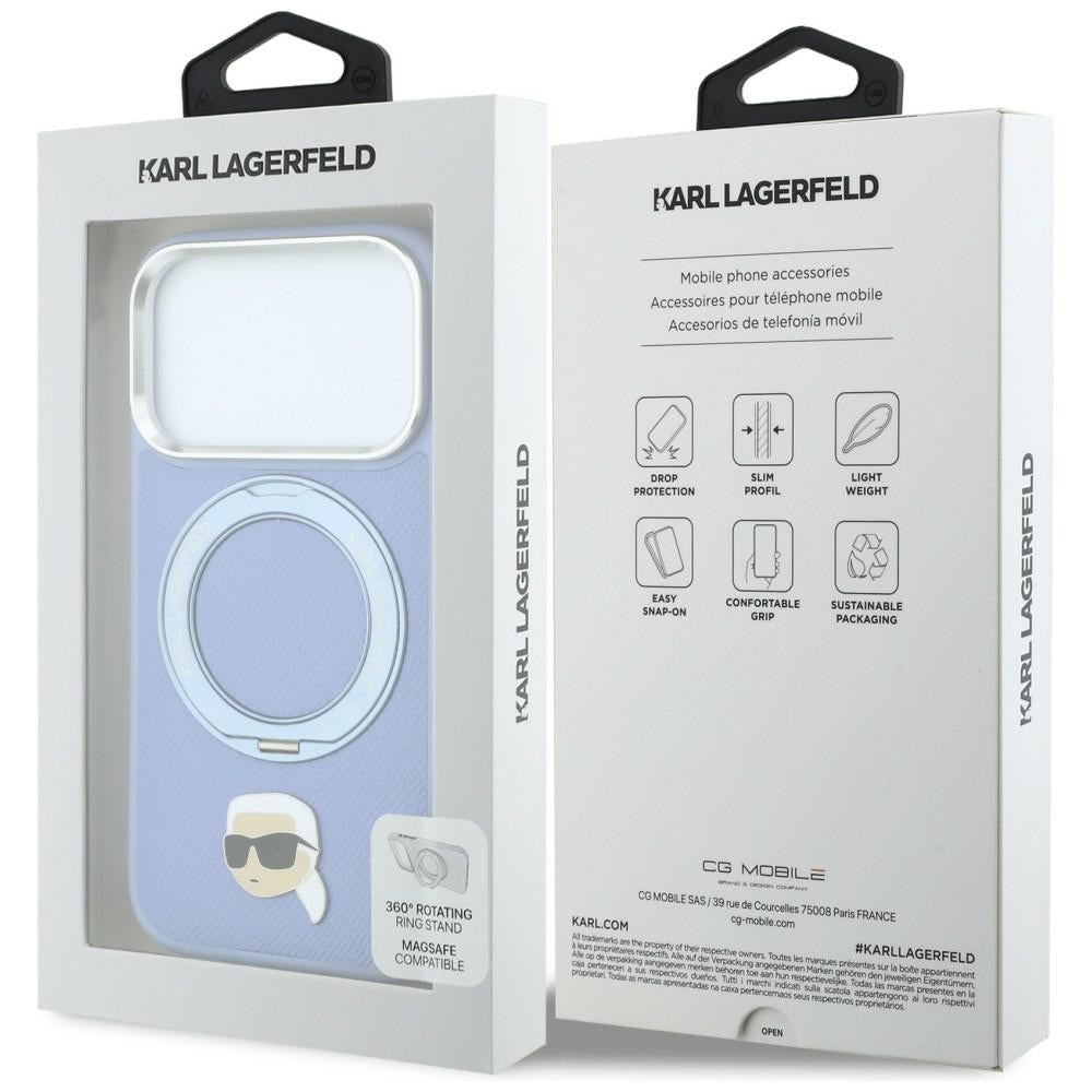 Husa MagSafe pentru Apple iPhone 18 Pro / 17 Pro, Karl Lagerfeld, Ring Stand 360 Karl Pin, Bleu