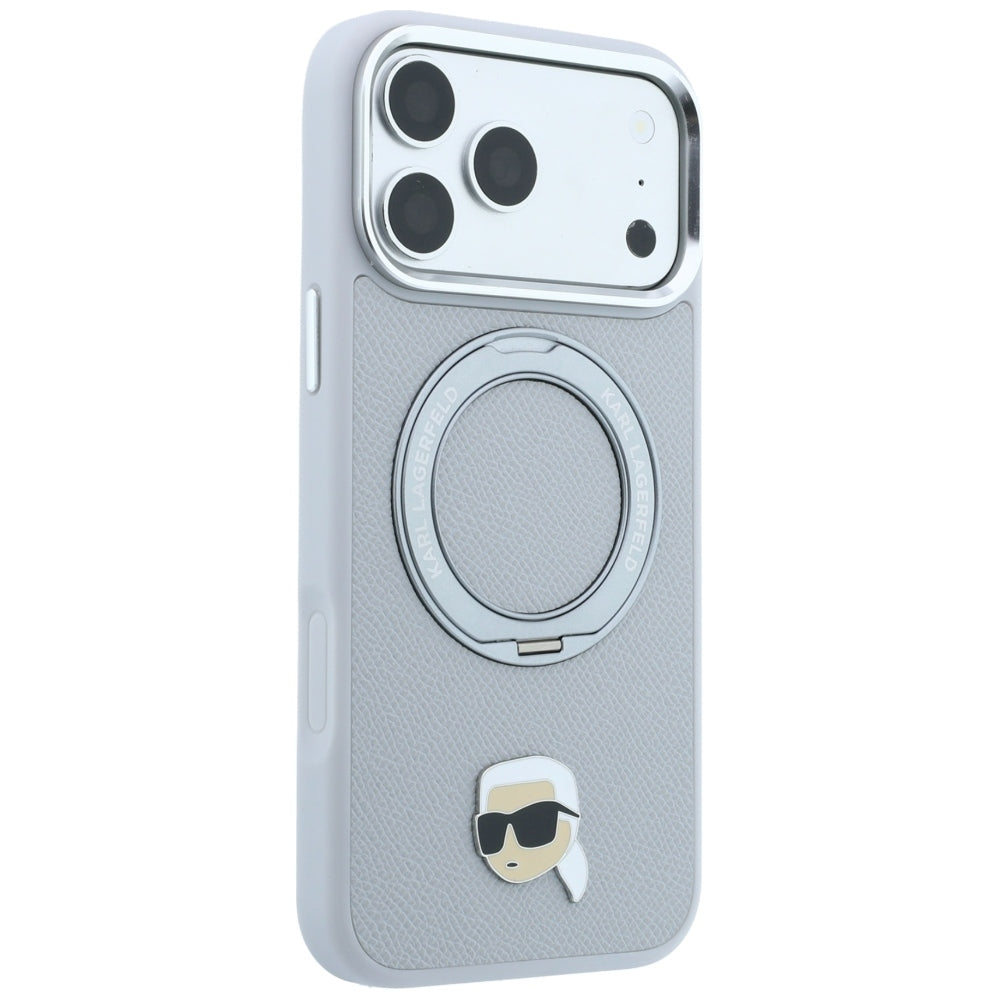 Husa MagSafe pentru Apple iPhone 18 Pro / 17 Pro, Karl Lagerfeld, Ring Stand 360 Karl Pin, Gri