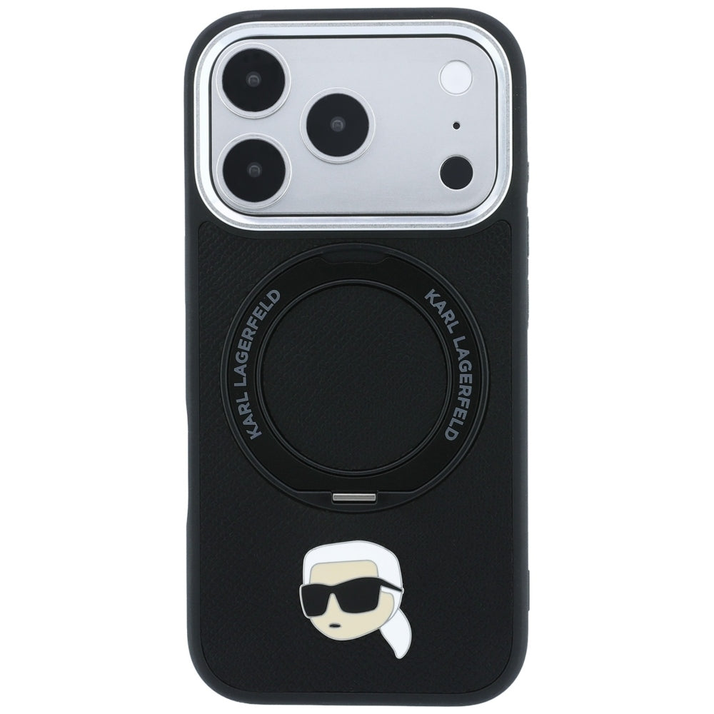 Husa MagSafe pentru Apple iPhone 18 Pro / 17 Pro, Karl Lagerfeld, Ring Stand 360 Karl Pin, Neagra