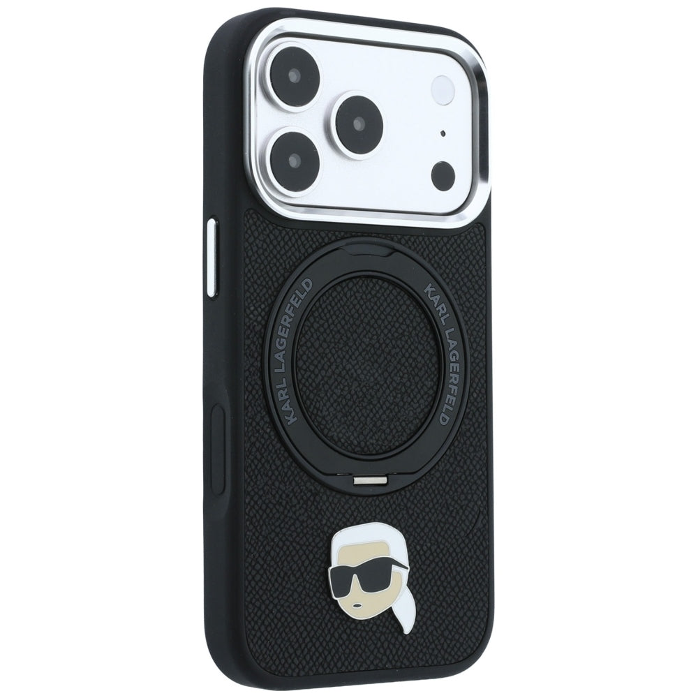 Husa MagSafe pentru Apple iPhone 18 Pro / 17 Pro, Karl Lagerfeld, Ring Stand 360 Karl Pin, Neagra