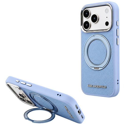 Husa MagSafe pentru Apple iPhone 18 Pro / 17 Pro, Karl Lagerfeld, Ring Stand 360 Saffiano, Bleu