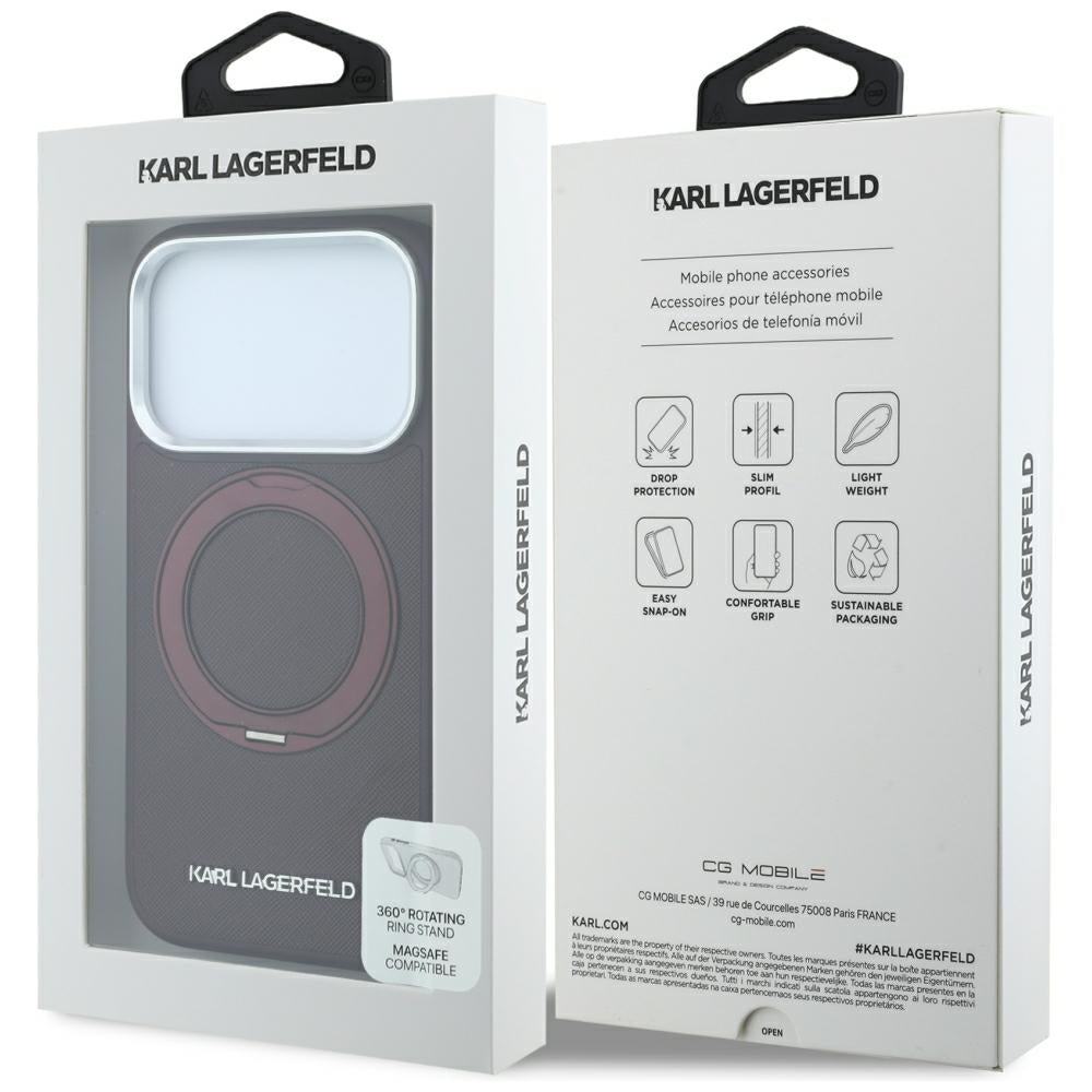 Husa MagSafe pentru Apple iPhone 18 Pro / 17 Pro, Karl Lagerfeld, Ring Stand 360 Saffiano, Visinie
