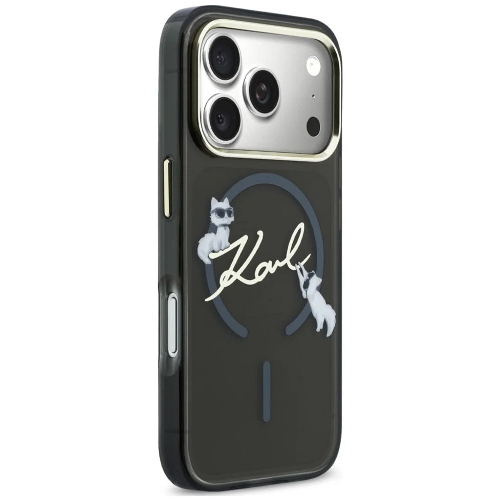 Husa MagSafe pentru Apple iPhone 18 Pro, Karl Lagerfeld, IML Choupette Karl Script Logo, Neagra