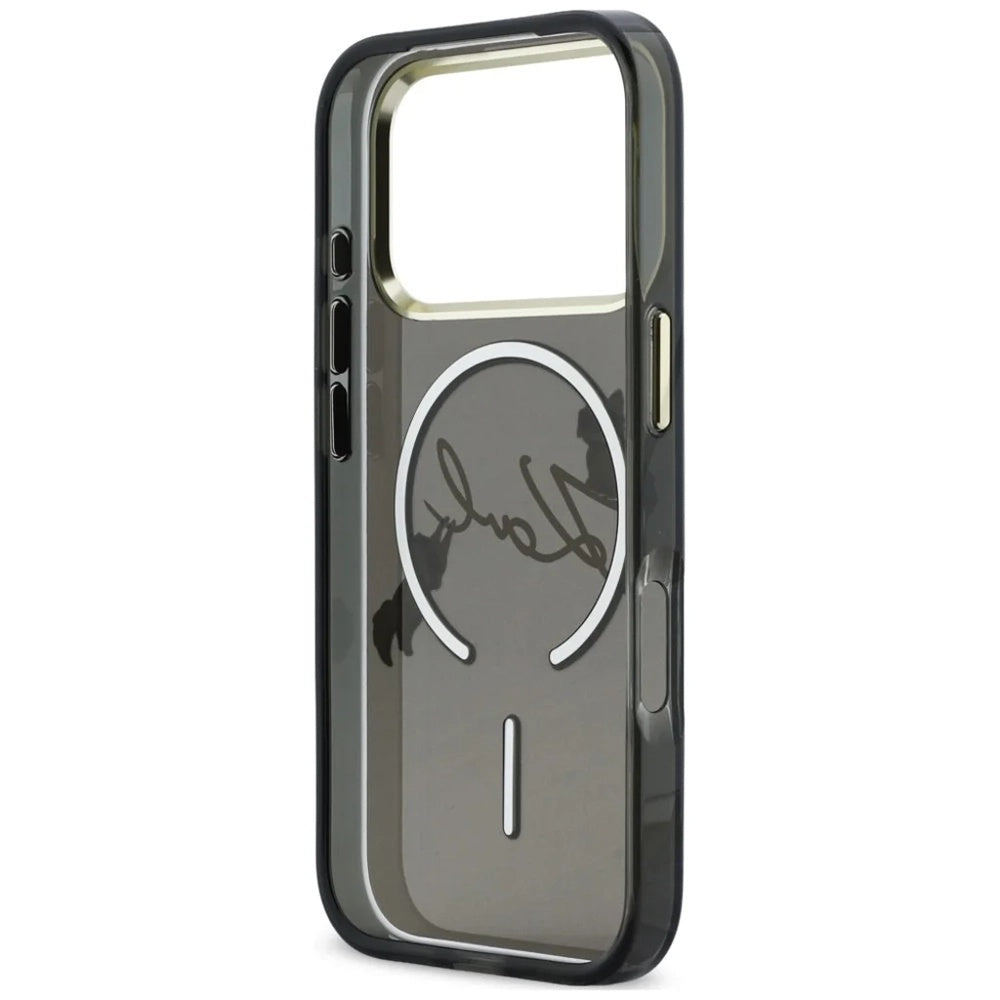 Husa MagSafe pentru Apple iPhone 18 Pro, Karl Lagerfeld, IML Choupette Karl Script Logo, Neagra