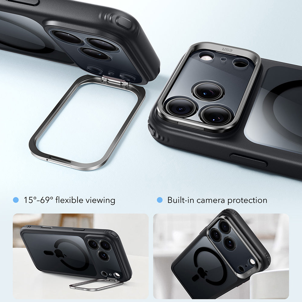 Husa MagSafe pentru Apple iPhone 18 Pro Max / 17 Pro Max, ESR, Classic Hybrid Kickstand, Neagra Transparenta