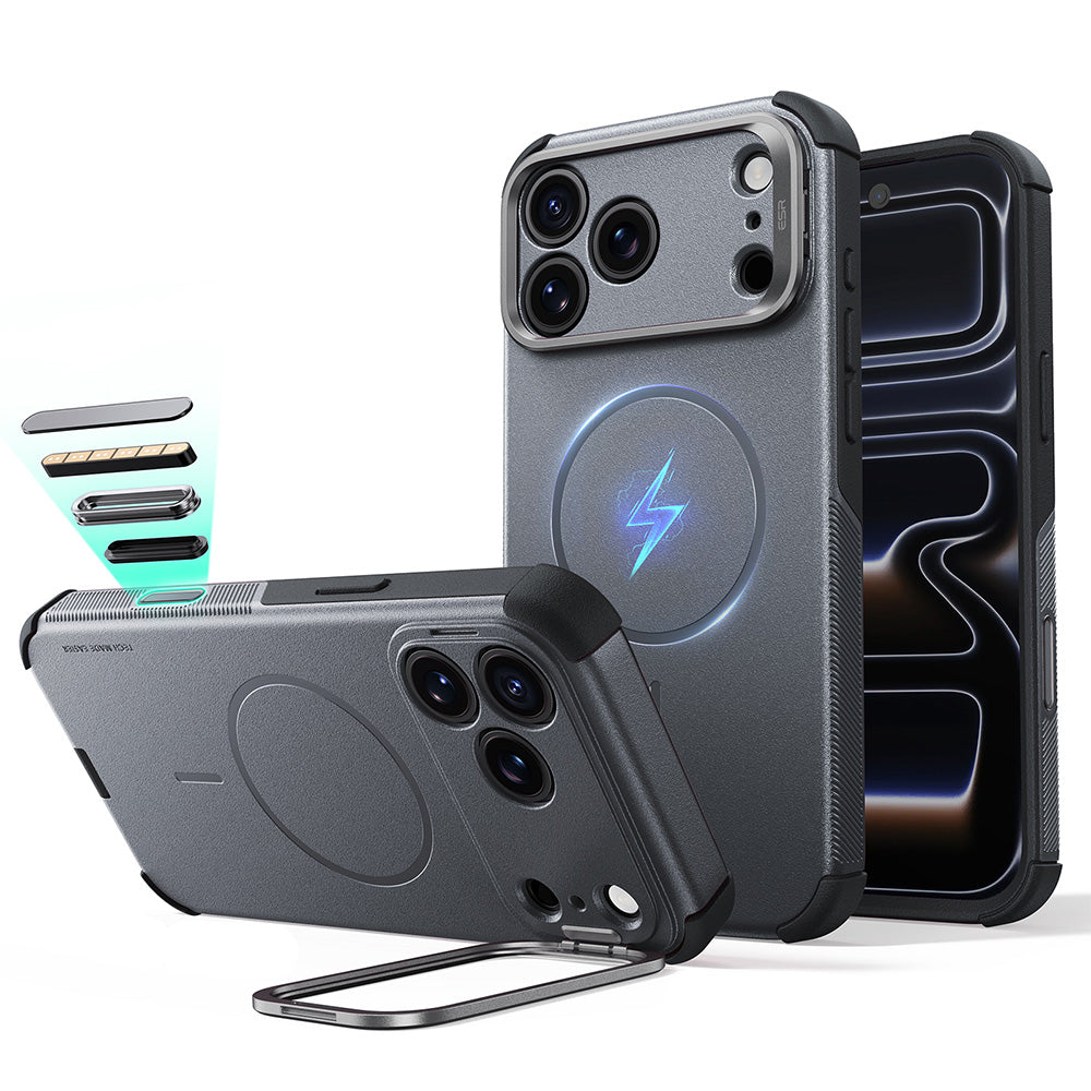 Husa MagSafe pentru Apple iPhone 18 Pro Max / 17 Pro Max, ESR, Cyber Armor Kickstand, Gri