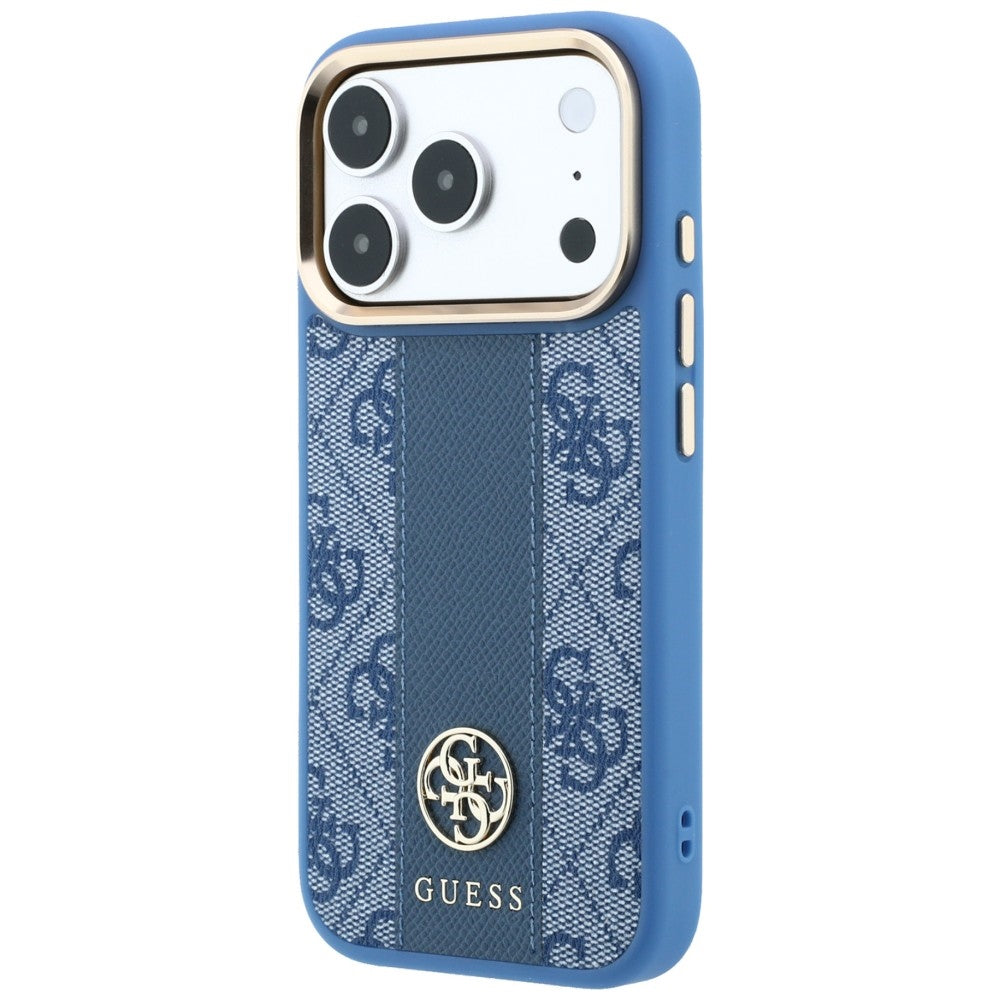 Husa MagSafe pentru Apple iPhone 18 Pro Max / 17 Pro Max, Guess, 4G Stripe Round Classic Logo, Albastra