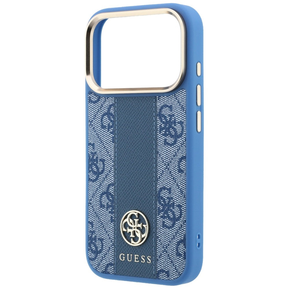 Husa MagSafe pentru Apple iPhone 18 Pro Max / 17 Pro Max, Guess, 4G Stripe Round Classic Logo, Albastra