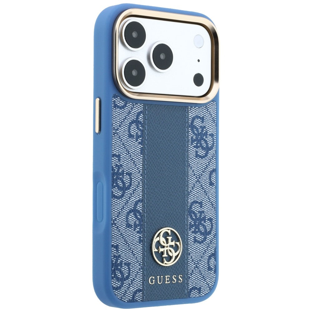 Husa MagSafe pentru Apple iPhone 18 Pro Max / 17 Pro Max, Guess, 4G Stripe Round Classic Logo, Albastra