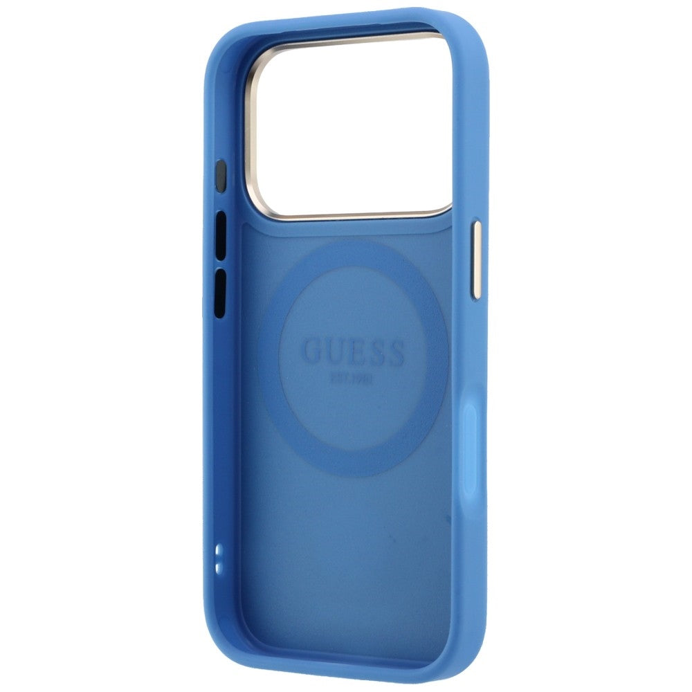 Husa MagSafe pentru Apple iPhone 18 Pro Max / 17 Pro Max, Guess, 4G Stripe Round Classic Logo, Albastra
