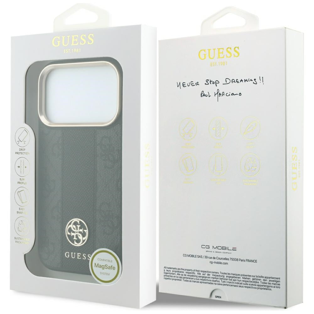 Husa MagSafe pentru Apple iPhone 18 Pro Max / 17 Pro Max, Guess, 4G Stripe Round Classic Logo, Neagra