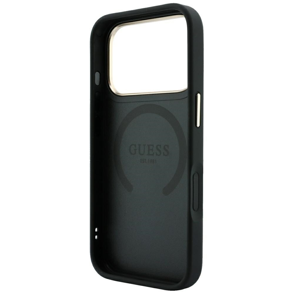 Husa MagSafe pentru Apple iPhone 18 Pro Max / 17 Pro Max, Guess, 4G Stripe Round Classic Logo, Neagra