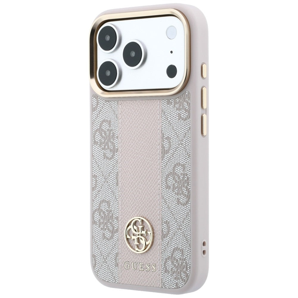 Husa MagSafe pentru Apple iPhone 18 Pro Max / 17 Pro Max, Guess, 4G Stripe Round Classic Logo, Roz