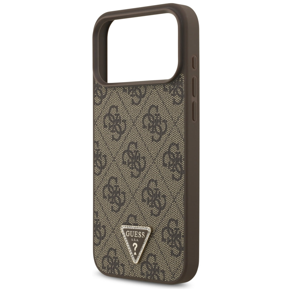 Husa MagSafe pentru Apple iPhone 18 Pro Max / 17 Pro Max, Guess, 4G Triangle Strass, Maro