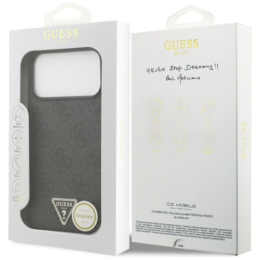 Husa MagSafe pentru Apple iPhone 18 Pro Max / 17 Pro Max, Guess, 4G Triangle Strass, Neagra