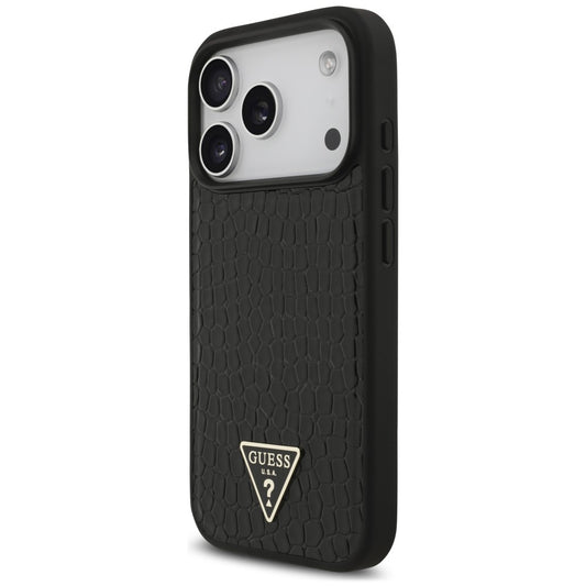 Husa MagSafe pentru Apple iPhone 18 Pro Max / 17 Pro Max, Guess, Croco Triangle Logo, Neagra