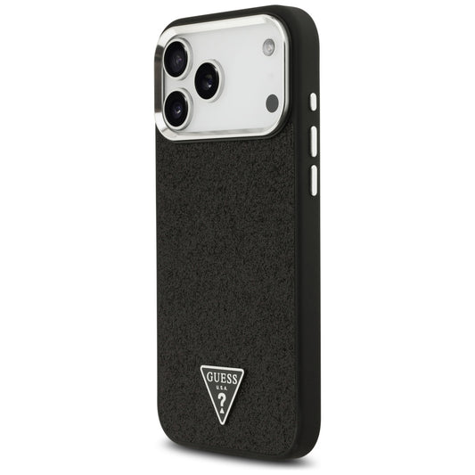 Husa MagSafe pentru Apple iPhone 18 Pro Max / 17 Pro Max, Guess, Glitter Triangle Logo, Neagra