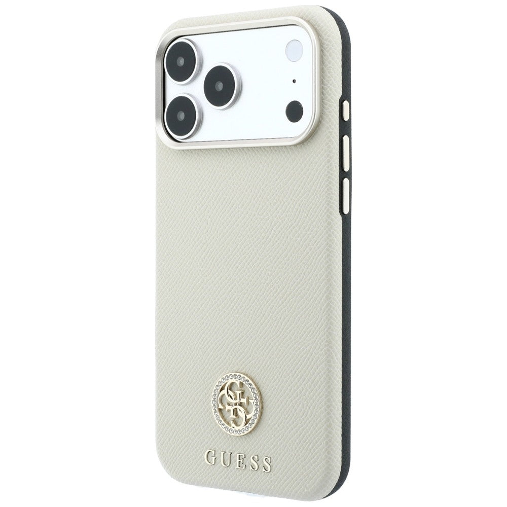 Husa MagSafe pentru Apple iPhone 18 Pro Max / 17 Pro Max, Guess, Grained Round Strass Logo, Bej