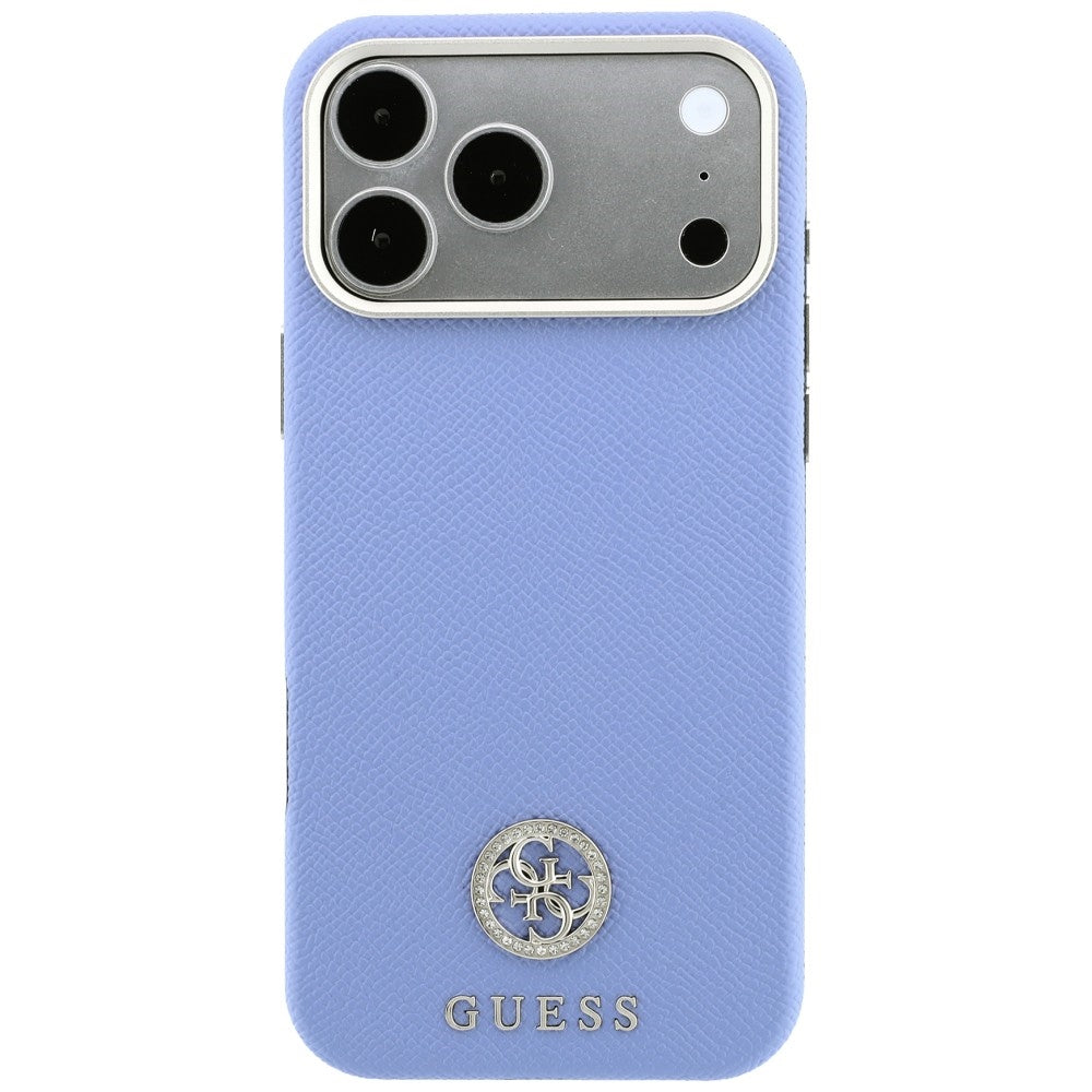 Husa MagSafe pentru Apple iPhone 18 Pro Max / 17 Pro Max, Guess, Grained Round Strass Logo, Bleu