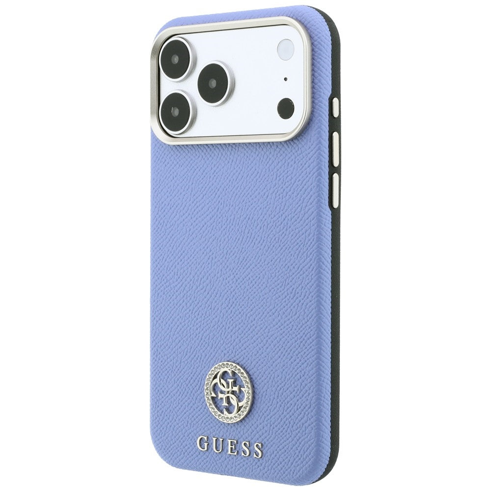 Husa MagSafe pentru Apple iPhone 18 Pro Max / 17 Pro Max, Guess, Grained Round Strass Logo, Bleu