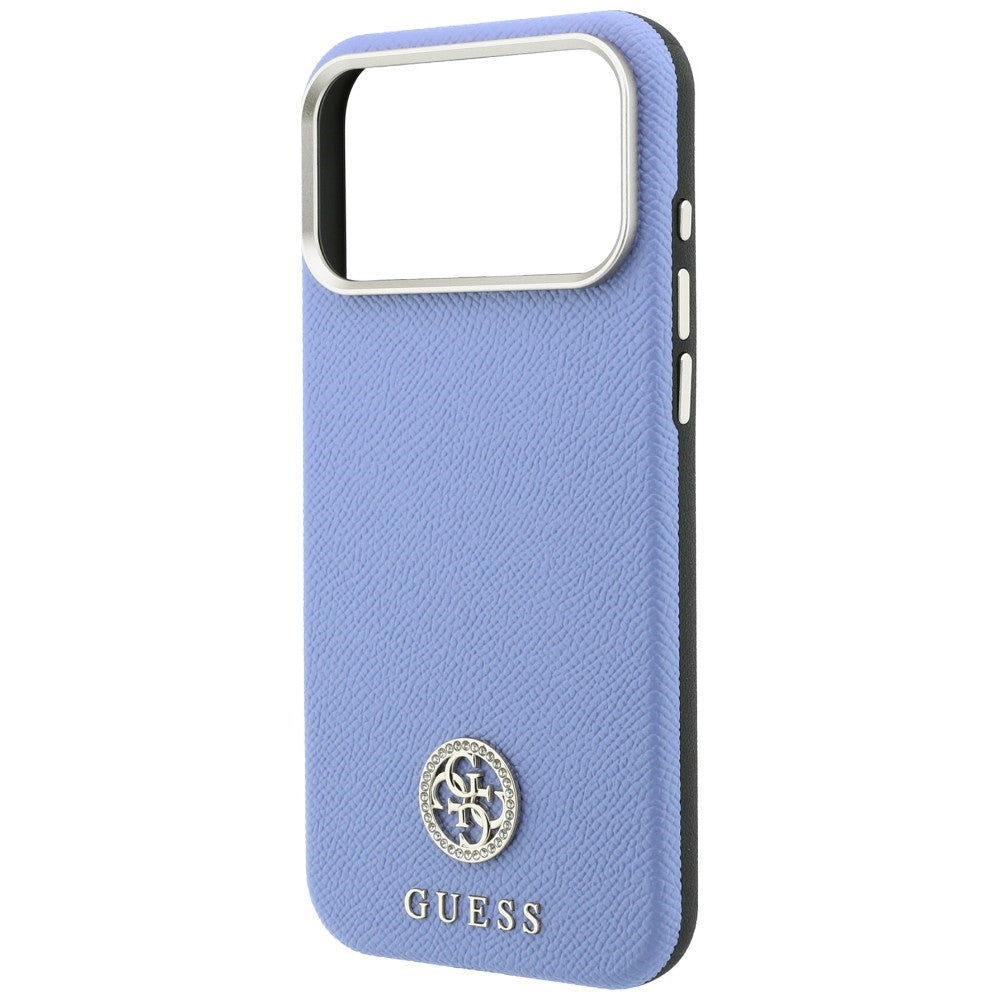 Husa MagSafe pentru Apple iPhone 18 Pro Max / 17 Pro Max, Guess, Grained Round Strass Logo, Bleu
