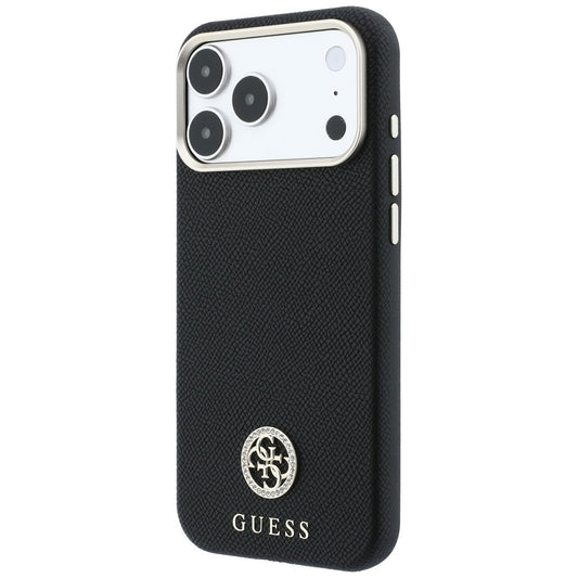 Husa MagSafe pentru Apple iPhone 18 Pro Max / 17 Pro Max, Guess, Grained Round Strass Logo, Neagra