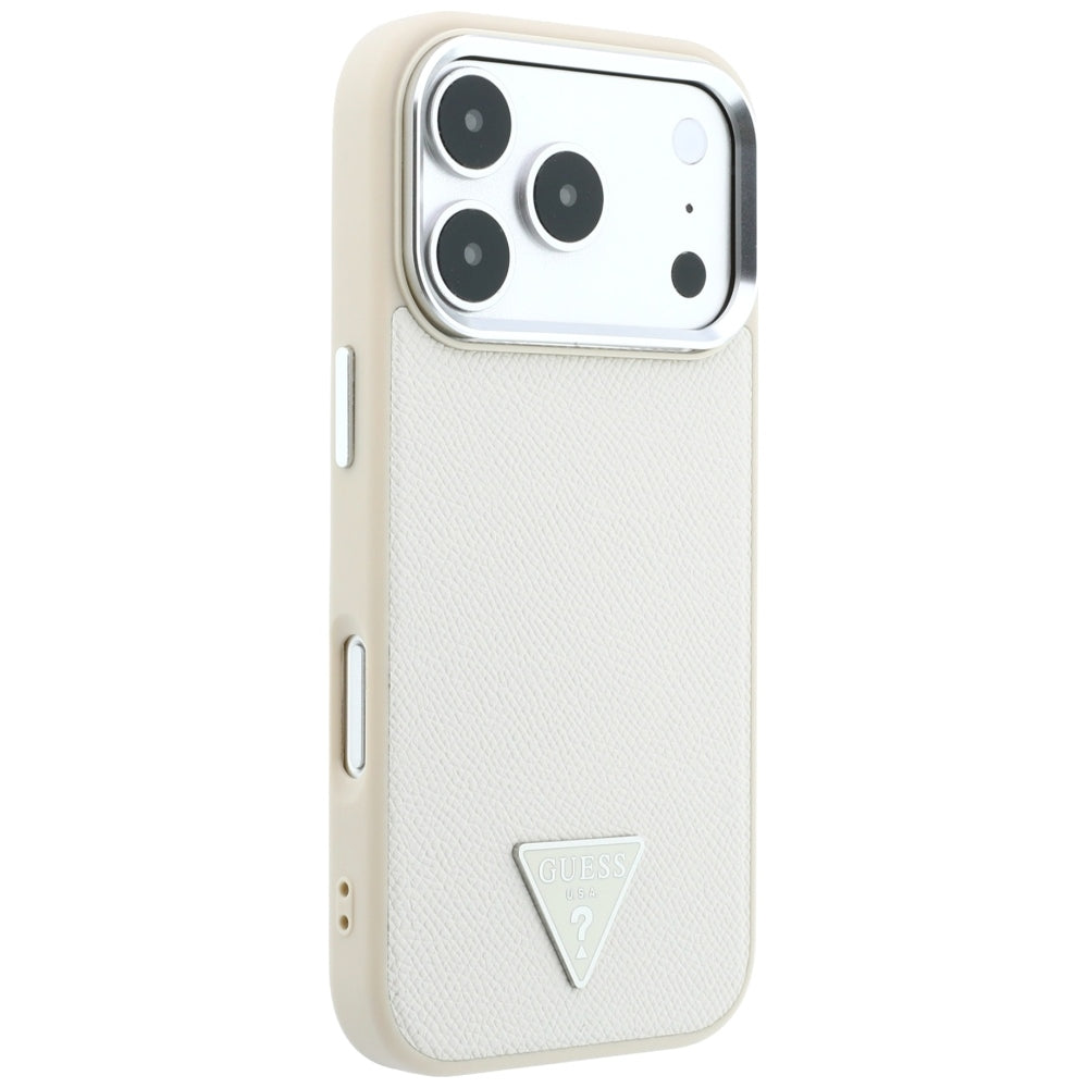 Husa MagSafe pentru Apple iPhone 18 Pro Max / 17 Pro Max, Guess, Grained Triangle Logo, Bej