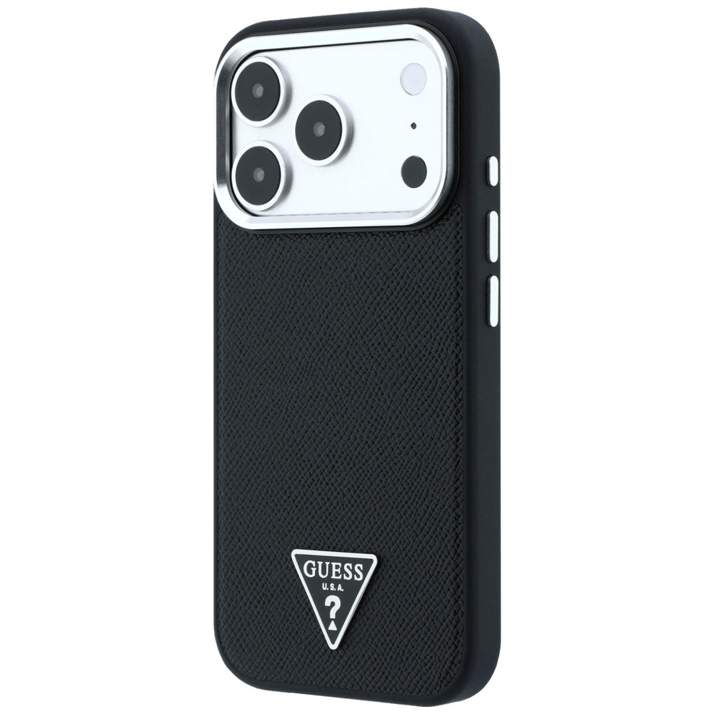 Husa MagSafe pentru Apple iPhone 18 Pro Max / 17 Pro Max, Guess, Grained Triangle Logo, Neagra