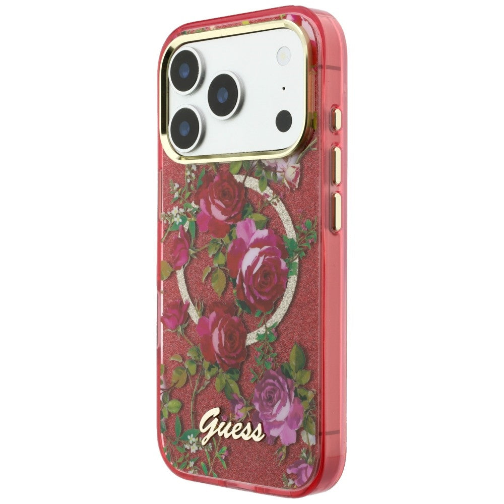 Husa MagSafe pentru Apple iPhone 18 Pro Max / 17 Pro Max, Guess, IML Glitter Blossom Roses, Visinie