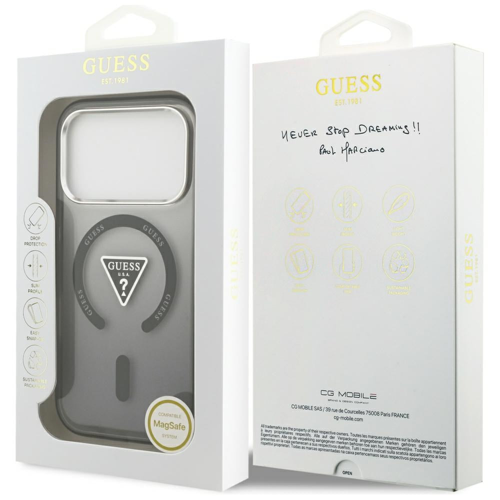 Husa MagSafe pentru Apple iPhone 18 Pro Max / 17 Pro Max, Guess, IML Gradient Triangle Logo, Neagra