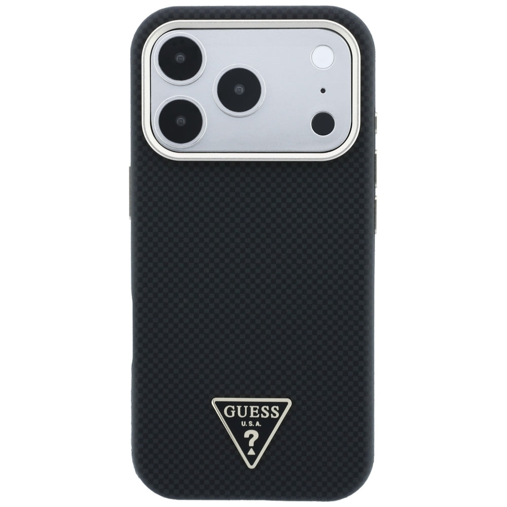 Husa MagSafe pentru Apple iPhone 18 Pro Max / 17 Pro Max, Guess, Kevlar Triangle Logo, Neagra