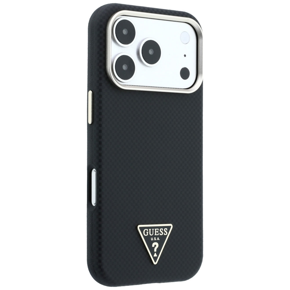 Husa MagSafe pentru Apple iPhone 18 Pro Max / 17 Pro Max, Guess, Kevlar Triangle Logo, Neagra