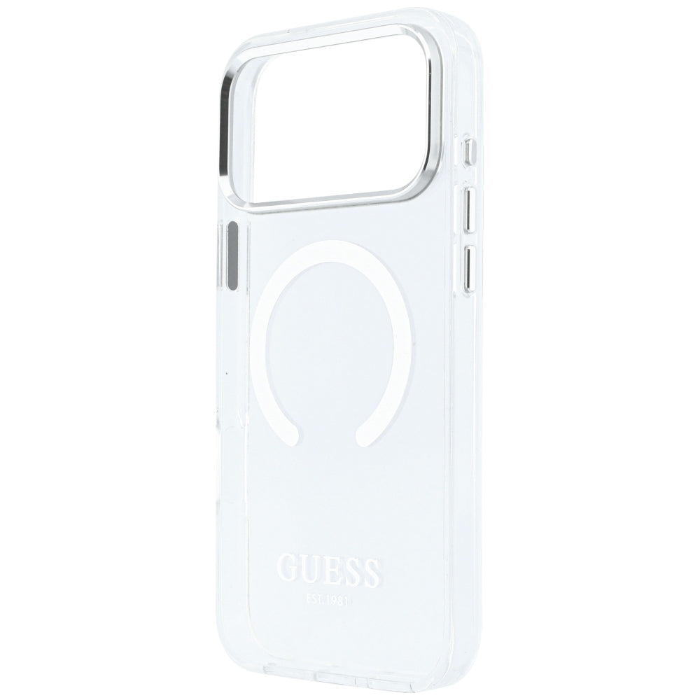 Husa MagSafe pentru Apple iPhone 18 Pro Max / 17 Pro Max, Guess, Metal Outline, Argintie