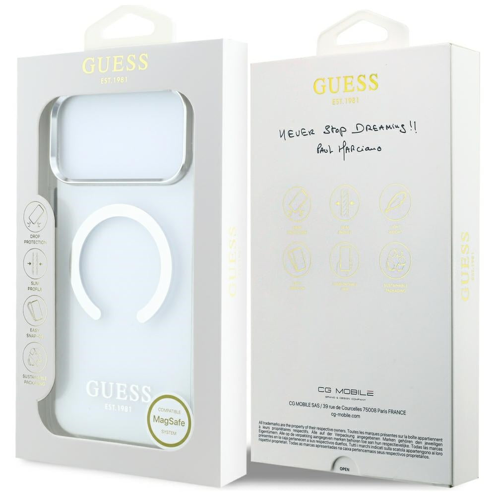 Husa MagSafe pentru Apple iPhone 18 Pro Max / 17 Pro Max, Guess, Metal Outline, Argintie
