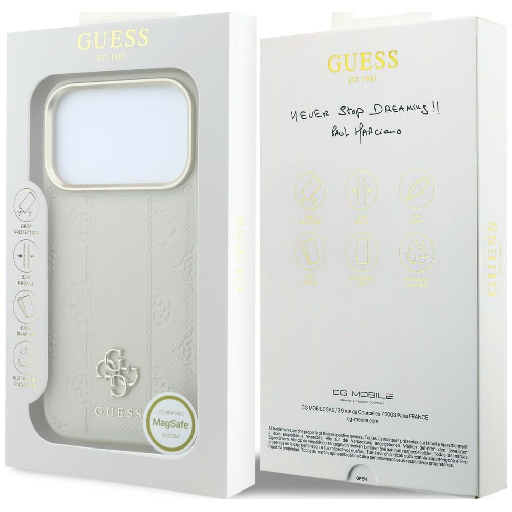 Husa MagSafe pentru Apple iPhone 18 Pro Max / 17 Pro Max, Guess, Peony 4G Small Logo, Bej