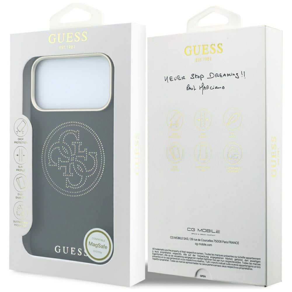 Husa MagSafe pentru Apple iPhone 18 Pro Max / 17 Pro Max, Guess, Perforated 4G, Neagra