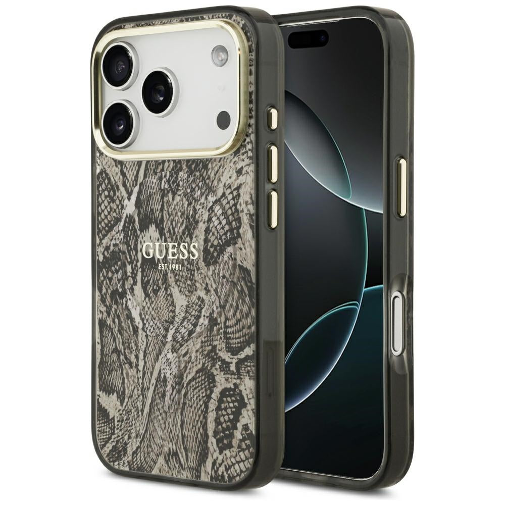 Husa MagSafe pentru Apple iPhone 18 Pro Max / 17 Pro Max, Guess, Python Pattern, Maro