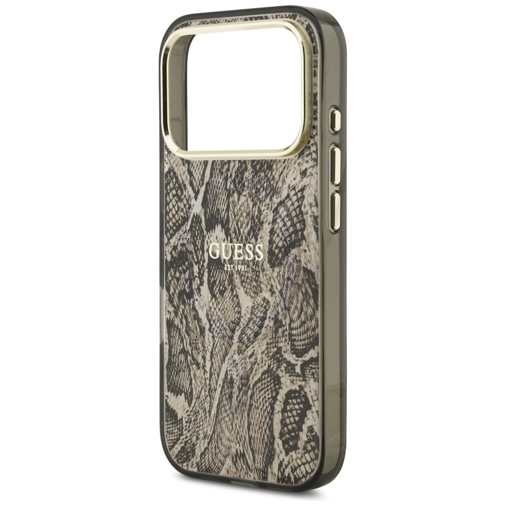 Husa MagSafe pentru Apple iPhone 18 Pro Max / 17 Pro Max, Guess, Python Pattern, Maro