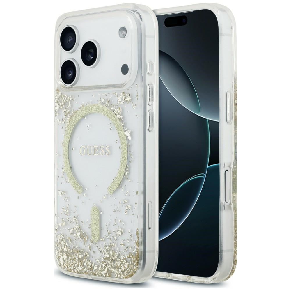 Husa MagSafe pentru Apple iPhone 18 Pro Max / 17 Pro Max, Guess, Resin Bottom Glitter, Aurie