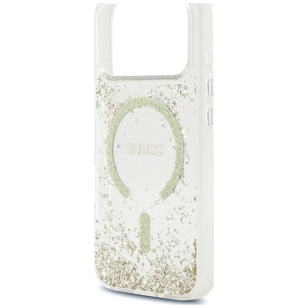 Husa MagSafe pentru Apple iPhone 18 Pro Max / 17 Pro Max, Guess, Resin Bottom Glitter, Aurie