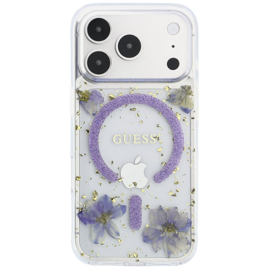 Husa MagSafe pentru Apple iPhone 18 Pro Max / 17 Pro Max, Guess, Resin Flowers and Glitter, Mov