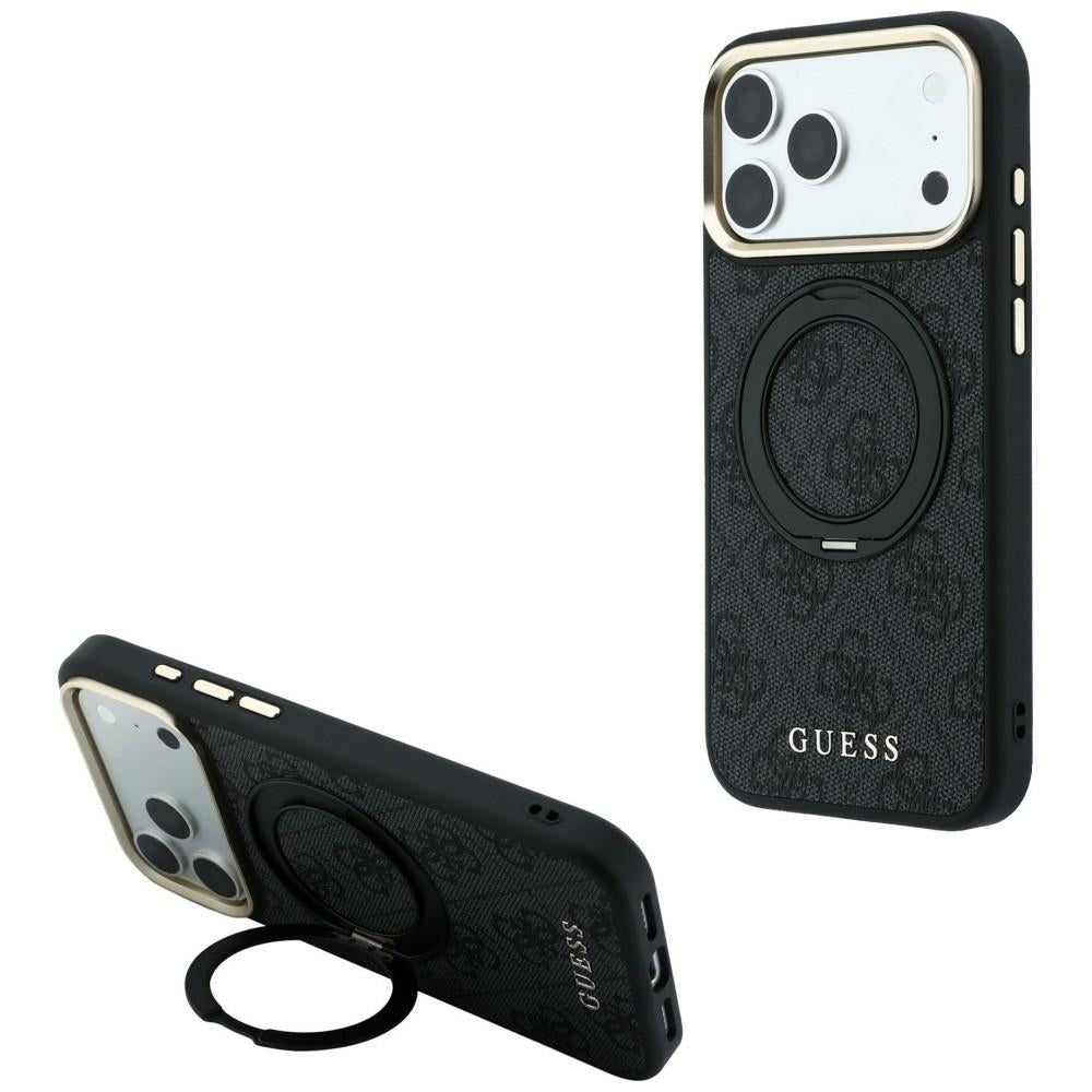 Husa MagSafe pentru Apple iPhone 18 Pro Max / 17 Pro Max, Guess, Ring Stand Classic Logo, Neagra